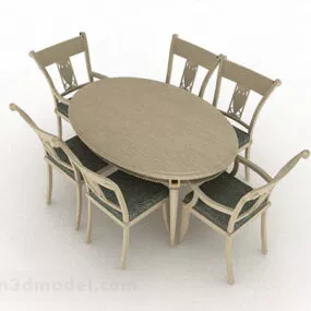 Wooden Dining Table And Chairs V1 3d model