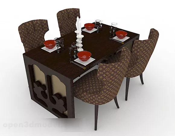 Dark Brown Dining Table And Chair 3d model Dark Brown Dining Table And Chair 3d model