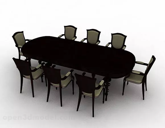 Brown Wooden Dining Table And Chair V11 3d model Brown Wooden Dining Table And Chair V11 3d model