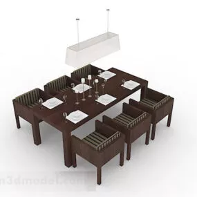 Dark Brown Wooden Dining Table And Chair 3d model