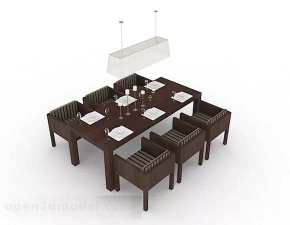 Dark Brown Wooden Dining Table And Chair 3d model Dark Brown Wooden Dining Table And Chair 3d model