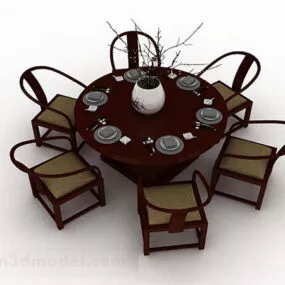 Chinese Style Wooden Dining Table And Chair V2 3d model