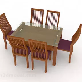 Brown Wooden Dining Table And Chair V12 3d model