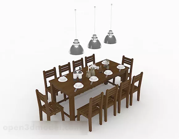 Rural Wooden Brown Dining Table And Chair V2 3d model Rural Wooden Brown Dining Table And Chair V2 3d model