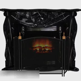 Black Stone Fireplace V1 3d model