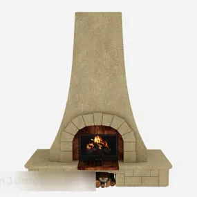 Brown Stone Fireplace V4 3d model
