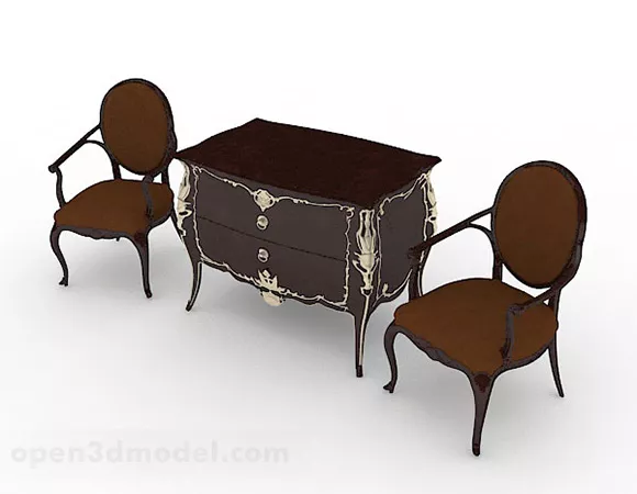 European Wooden Brown Table And Chair Combination 3d model European Wooden Brown Table And Chair Combination 3d model