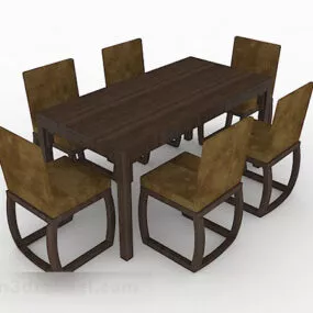 Brown Wooden Dining Table And Chair V13 3d model
