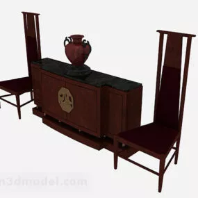Chinese Wooden Table And Chair Combination 3d model