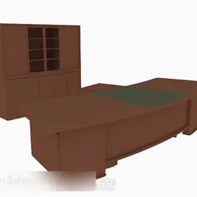 Brown Wooden Desk V13 3d model