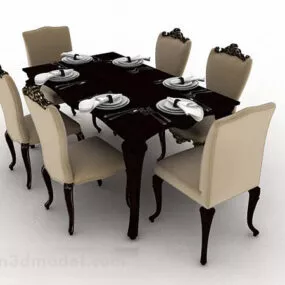 European Wooden Dining Table And Chair 3d model