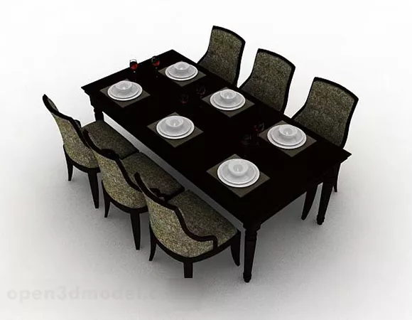 Dark Brown Wooden Dining Table And Chair V1 3d model Dark Brown Wooden Dining Table And Chair V1 3d model
