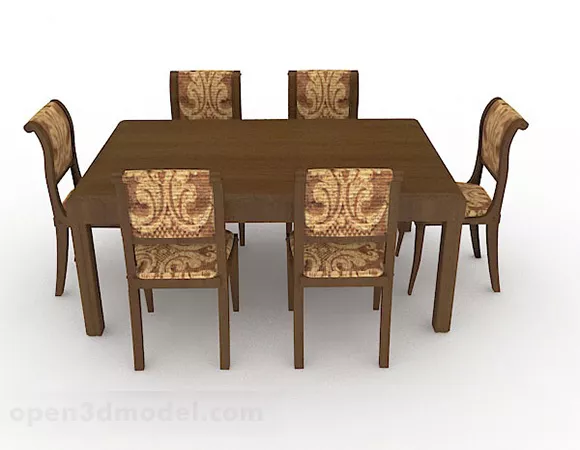 Wooden Brown Table And Chair Combination 3d model Wooden Brown Table And Chair Combination 3d model