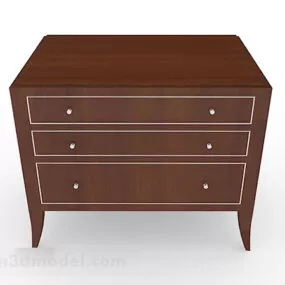 Brown Wooden Simple Bedside Table V2 3d model