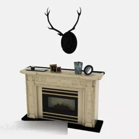 Light Brown Stone Fireplace V1 3d model