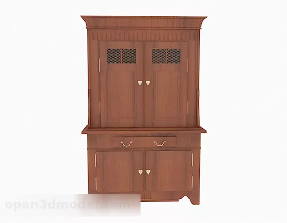 Walnut Wardrobe With Square Drawers 3d model