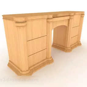 Yellow Wooden Desk V4 3d model