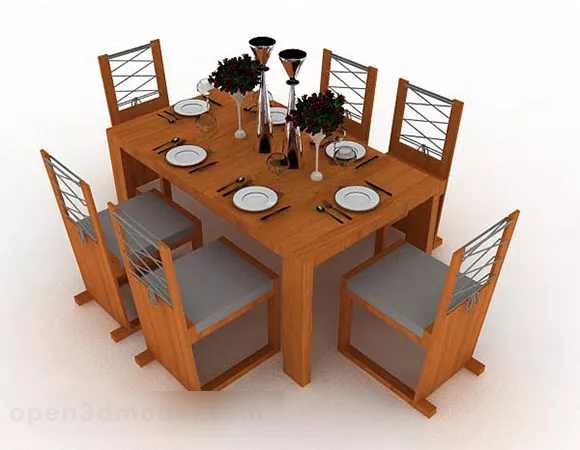 Yellow Wooden Dining Table And Chair V1 3d model Yellow Wooden Dining Table And Chair V1 3d model