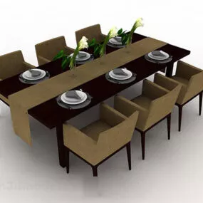Simple Wooden Dining Table And Chair V4 3d model