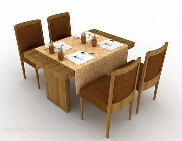 Brown Wooden Dining Table And Chair V15 3d model Brown Wooden Dining Table And Chair V15 3d model
