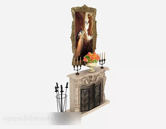 Stone Fireplace With Fire 3d model