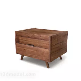 Wooden Brown Bedside Table V2 3d model