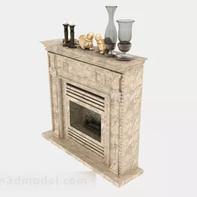 Light Brown Stone Fireplace V2 3d model