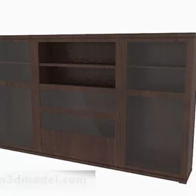 Brown Wooden Wardrobe V11 3d model