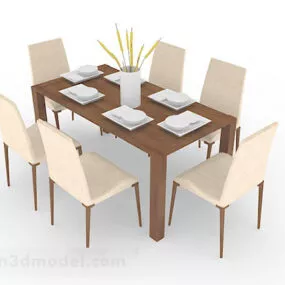 Wooden Dining Table And Chairs V2 3d model