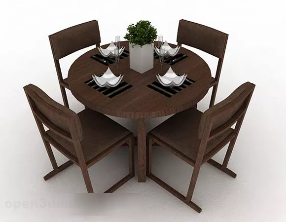 Brown Wooden Dining Table And Chair V16 3d model Brown Wooden Dining Table And Chair V16 3d model