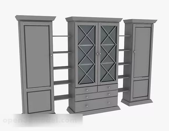 Walnut Wardrobe With Square Drawers 3d model