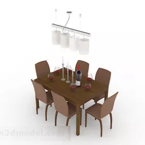 Brown Wood Simple Dining Table And Chair 3d model