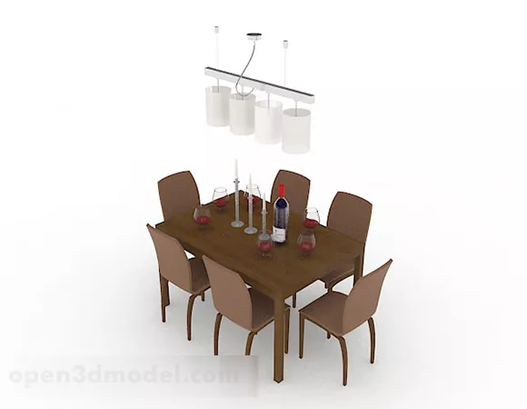 Brown Wood Simple Dining Table And Chair 3d model Brown Wood Simple Dining Table And Chair 3d model
