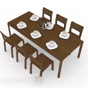 Wooden Brown Dining Table And Chair V8 3d model