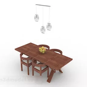 Rural Wooden Dining Table And Chair V1 3d model