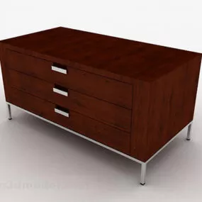 Brown Wooden Simple Bedside Table V4 3d model