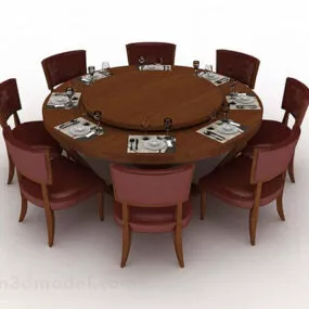 Brown Wooden Dining Table And Chairs V1 3d model