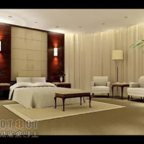 Simple European Fabric Bedroom 3d model