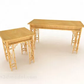 Yellow Wooden Dining Table V4 3d model
