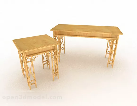 Yellow Wooden Dining Table V4 3d model Yellow Wooden Dining Table V4 3d model