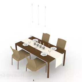 Simple Brown Dining Table And Chair 3d model