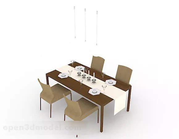 Simple Brown Dining Table And Chair 3d model Simple Brown Dining Table And Chair 3d model