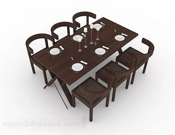 Wooden Brown Dining Table And Chair Combination V1 3d model Wooden Brown Dining Table And Chair Combination V1 3d model