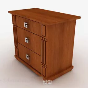 Chinese Style Wooden Brown Bedside Table 3d model