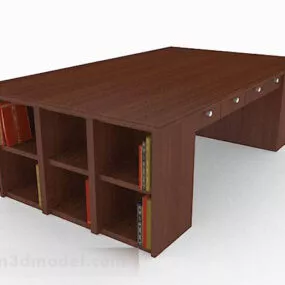 Brown Wooden Desk V18 3d model