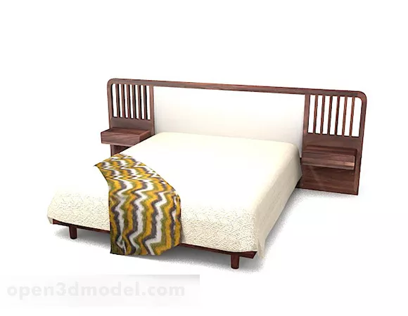 Wooden Simple White Double Bed V1 3d model Wooden Simple White Double Bed V1 3d model