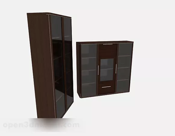 Wooden Brown Display Cabinet V4 3d model Wooden Brown Display Cabinet V4 3d model
