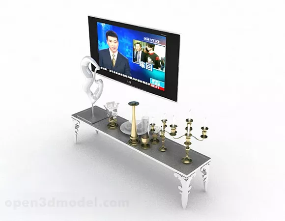 Home Tv With Table Decor 3d model Home Tv With Table Decor 3d model