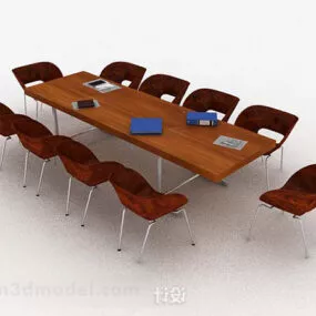 Brown Wooden Conference Table Chair 3d model