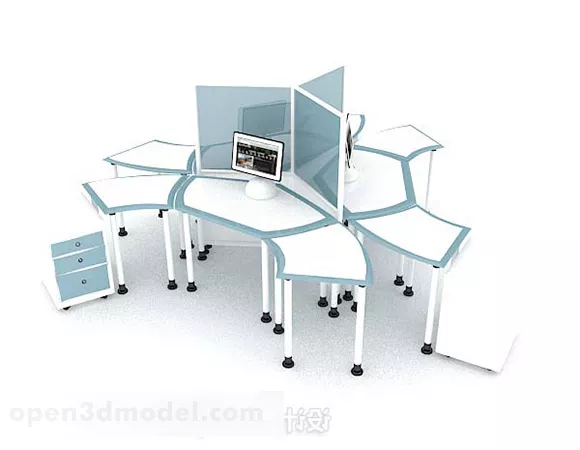 Blue And White Multi-person Desk V1 3d model Blue And White Multi-person Desk V1 3d model